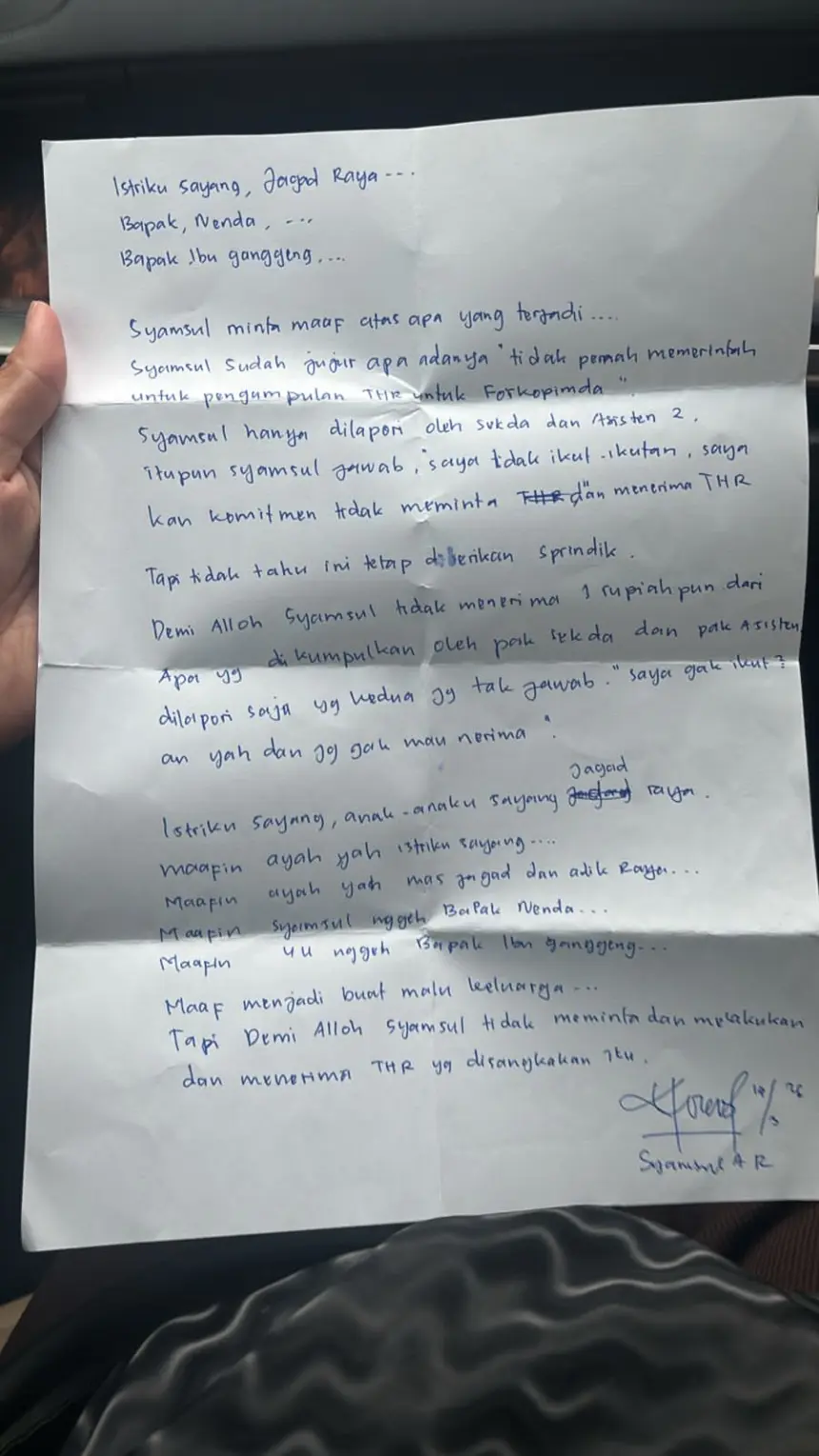 Surat permintaan maaf syamsul auliya rachman
