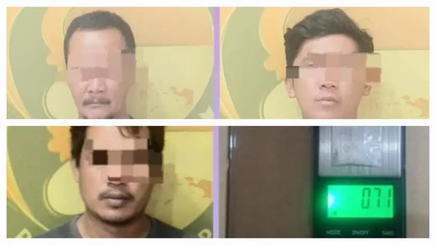 Satnarkoba Polresta Cilacap mengamankan tiga pelaku peredaran sabu beserta barang bukti. (Polresta Cilacap)