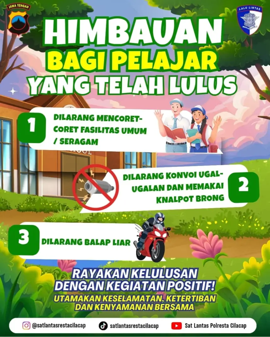 Flayer imbauan larangan konvoi kelulusan di Cilacap. (Satlantas Polresta Cilacap).