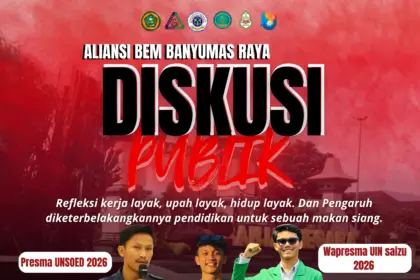 Leaflet ajakan diskusi publik untuk rakyat Banjarnegara, 6 Mei 2026. (Dok: Aliansi BEM Banjarnegara).